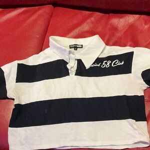Fashion Nova Black & White Striped Polo